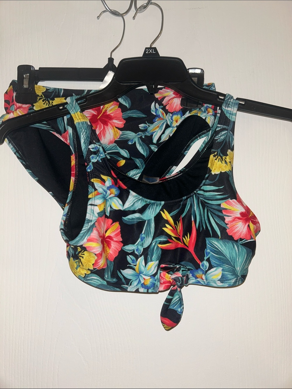 Old Navy Black Tropical Floral Tie-Front Swim Top